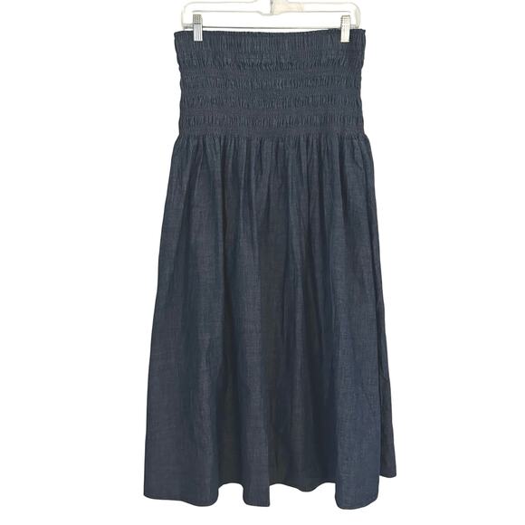 Madewell Women's Smocked Waist Denim Cotton Midi Skirt M Medium New - Picture 2 of 7